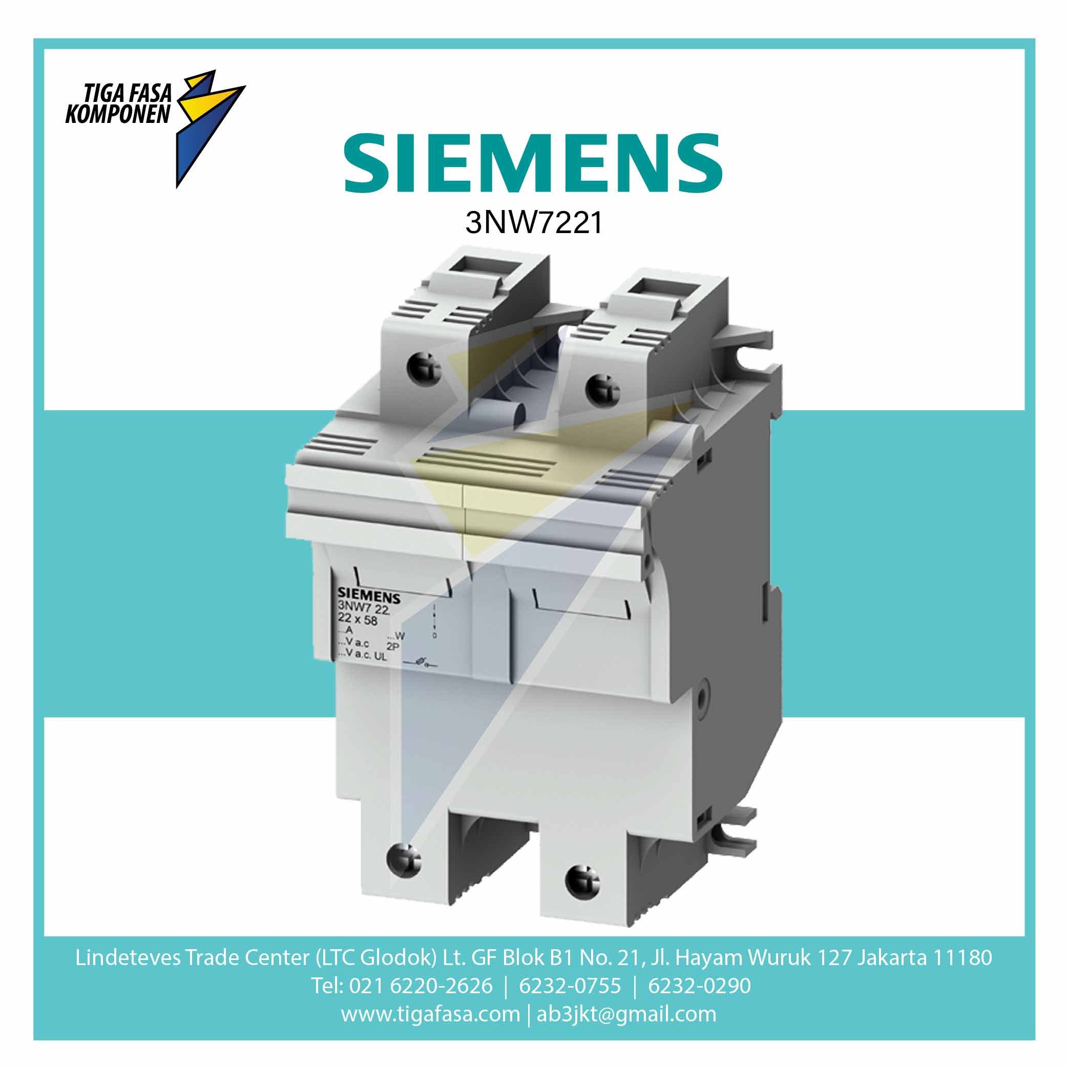 3NW7221 SENTRON Cylindrical Fuse Holder 22x58 mm 2P 100 A