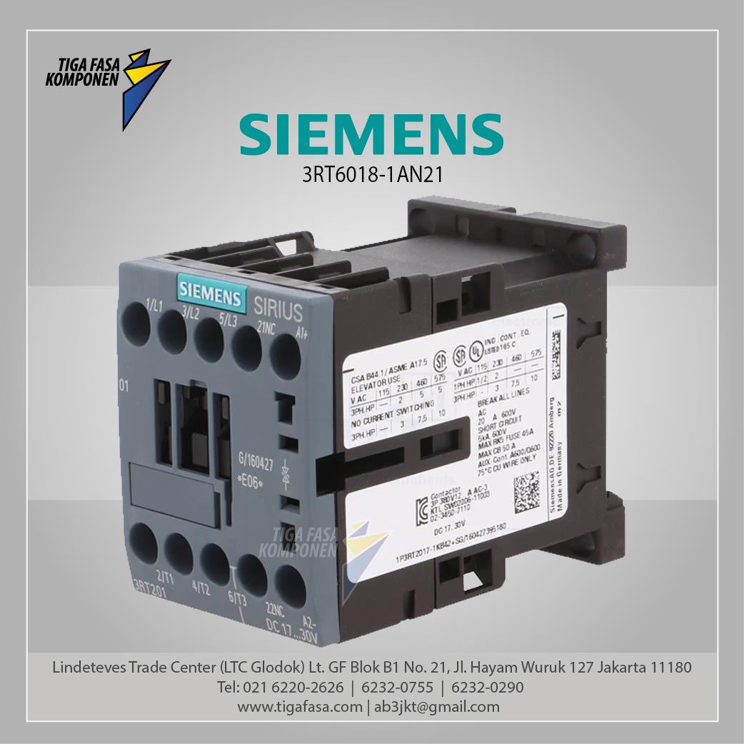 3RT6018-1AN21 MC AC 220 V 50/60 HZ AC3 7.5 kW 400 V 1 NO 3P