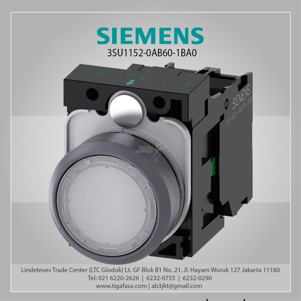 3SU1152-0AB60-1BA0 IPB, 22 mm, Round, Metal, Shiny, White 1 NO