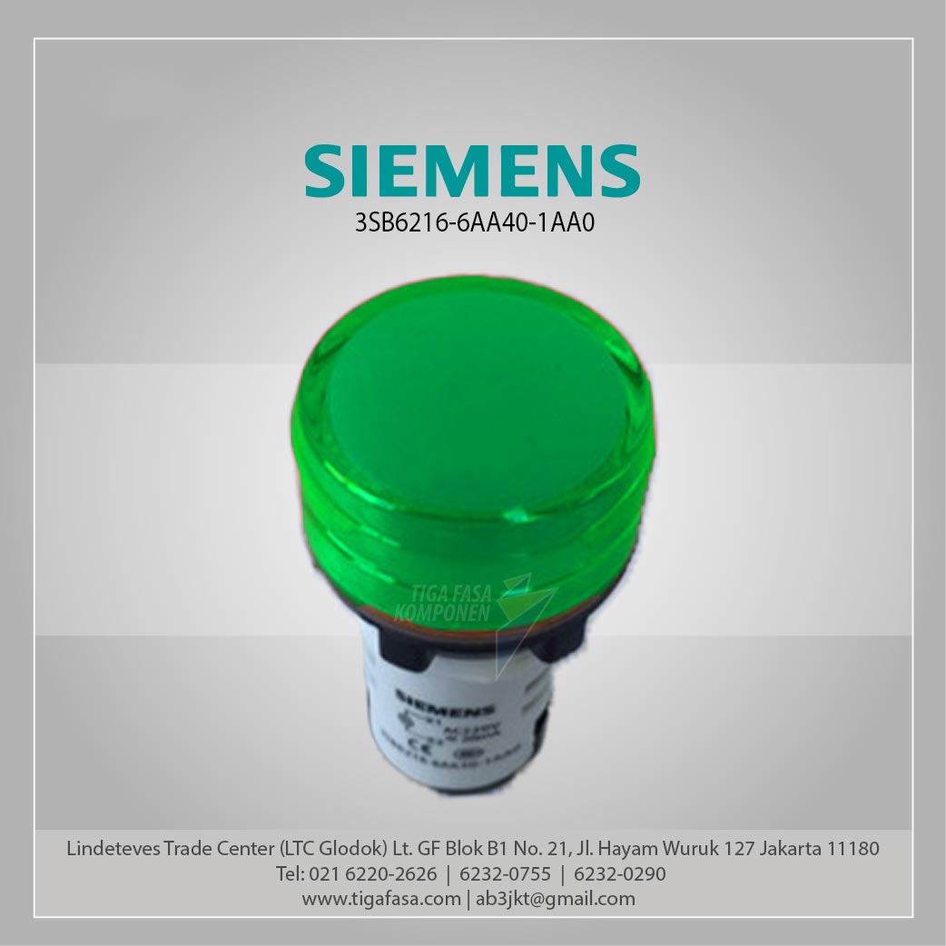 3SB6216-6AA40-1AA0 Pilot Light 22 mm Plastic Round  LED 220V AC green