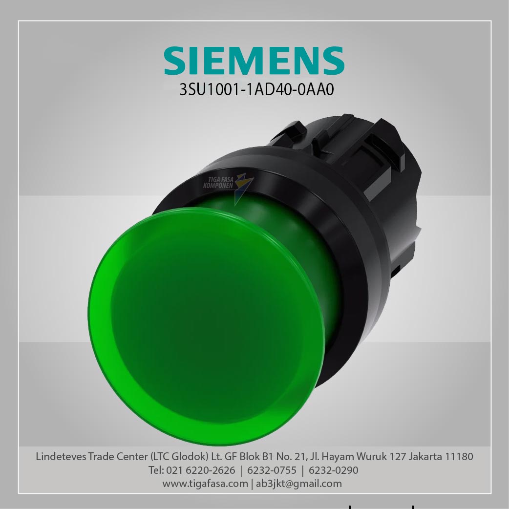 3SU1001-1AD40-0AA0 IPB mushroom 22 mm, Round, Plastic, Green