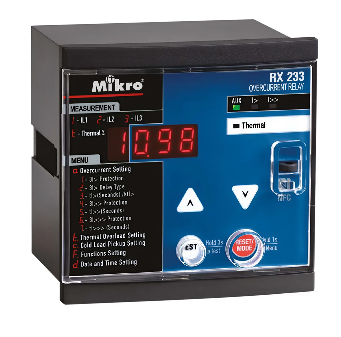 RX233A-230A MIKRO Overcurrent Relay 7Seg multi IDMT 50/60Hz NFC RTC