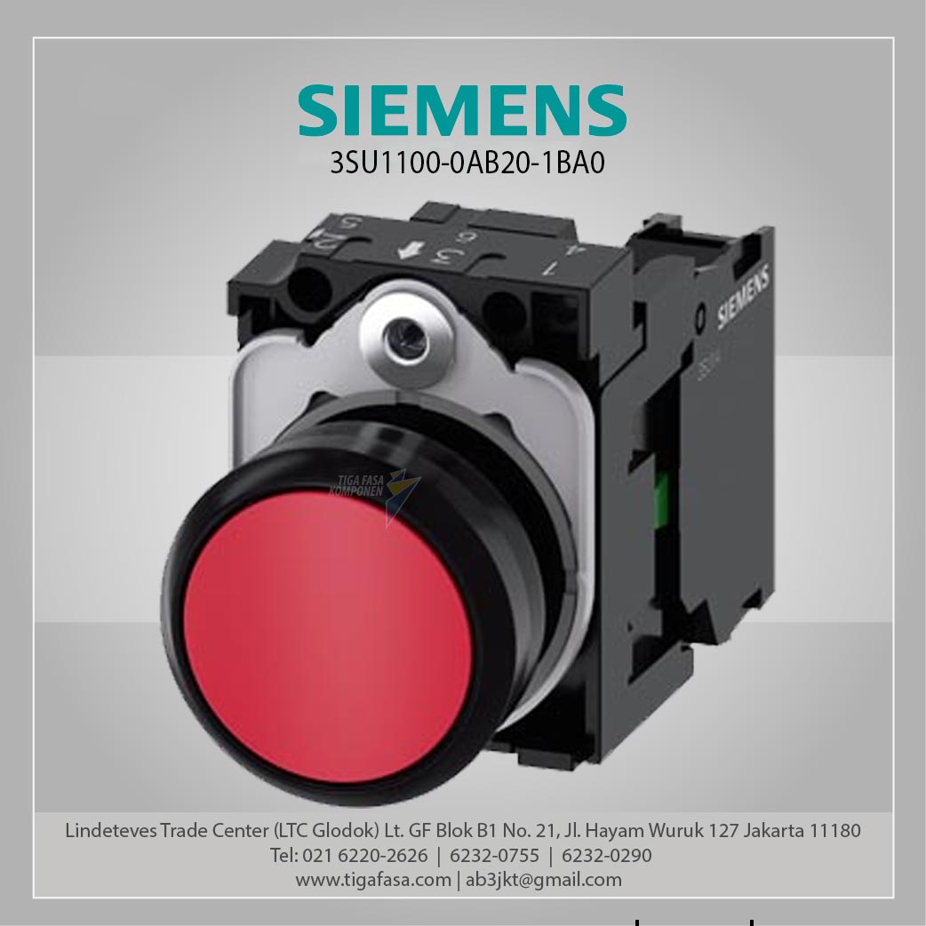 3SU1100-0AB20-1BA0 Pushbutton, 22 mm, Round, Plastic, Red 1NO