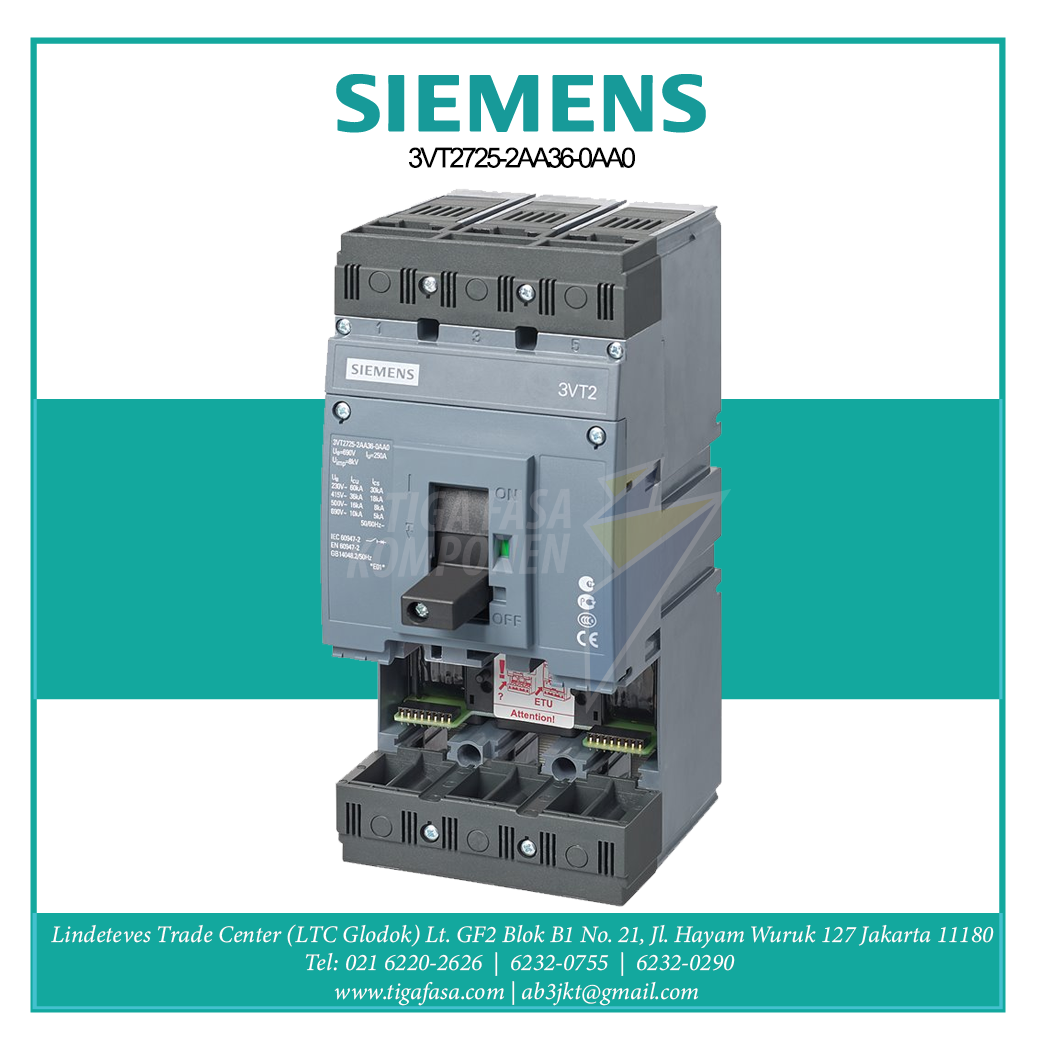 3VT2725-2AA36-0AA0 MCCB Siemens 3P 36KA 