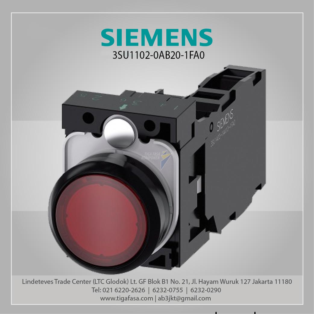 3SU1102-0AB20-1FA0 IPB 22 mm, Round, Plastic, Red 1 NO+1 NC