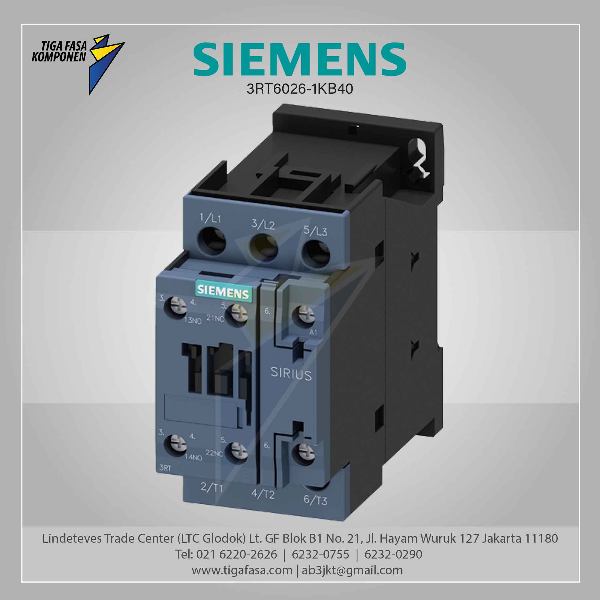 3RT6026-1KB40 POWER MC DC 24 V AC3 7.5 kW 400 V 1 NO +1 NC 3P