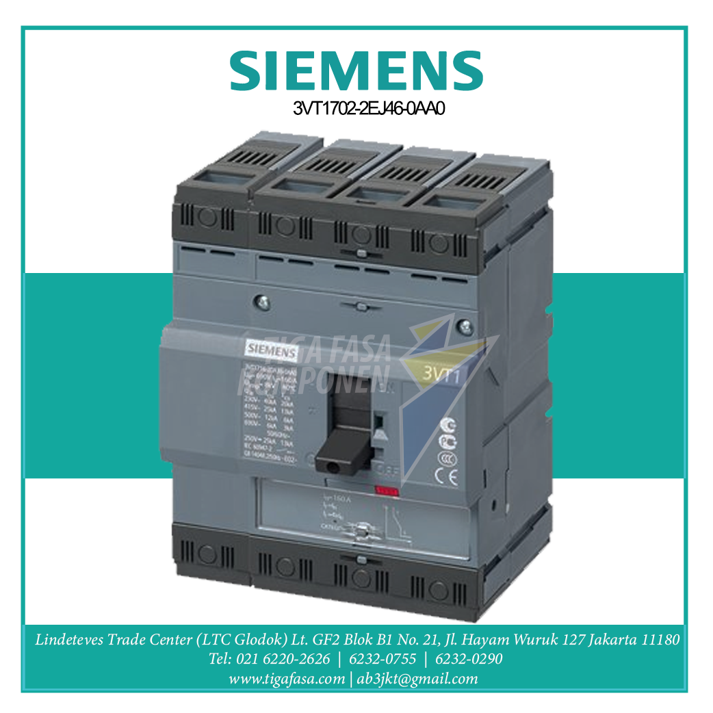 3VT1702-2EJ46-0AA0 MCCB Siemens 4P 16-25A 25KA 