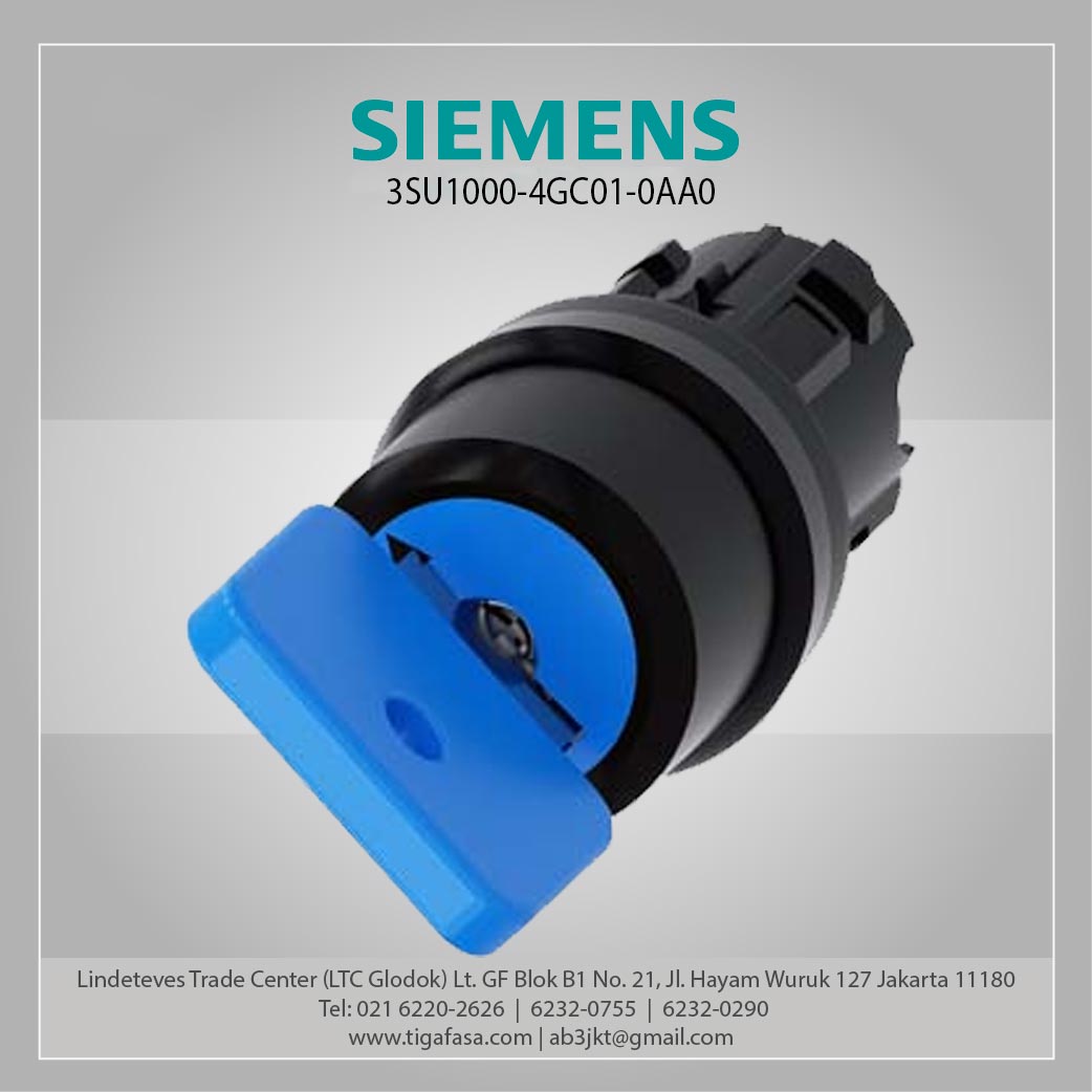 3SU1000-4GC01-0AA0 Key Operated Switch 22 mm Round Plastic Lock Number 73038 Blue